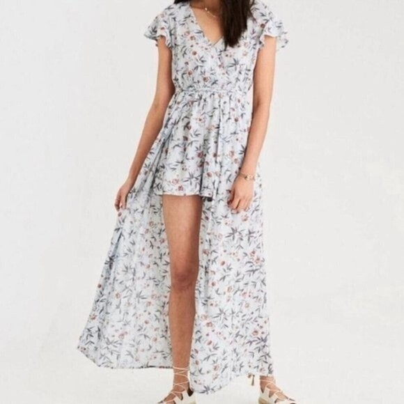 American Eagle NWT Boho Romantic Blue Floral Dress Romper Size S - Picture 1 of 13